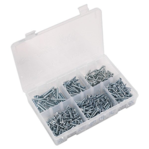Sealey Zinc Plated Self- Tapping Countersunk Pozi Screw Assortment 510pc - DIN 7982 (5054511053425) AB062STCS