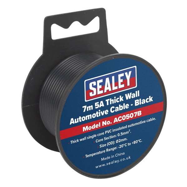 Sealey 5A Thick Wall Automotive Cable 7m - Black (5051747946613) AC0507B