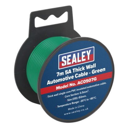 Sealey 5A Thick Wall Automotive Cable 7m - Green (5051747946620) AC0507G
