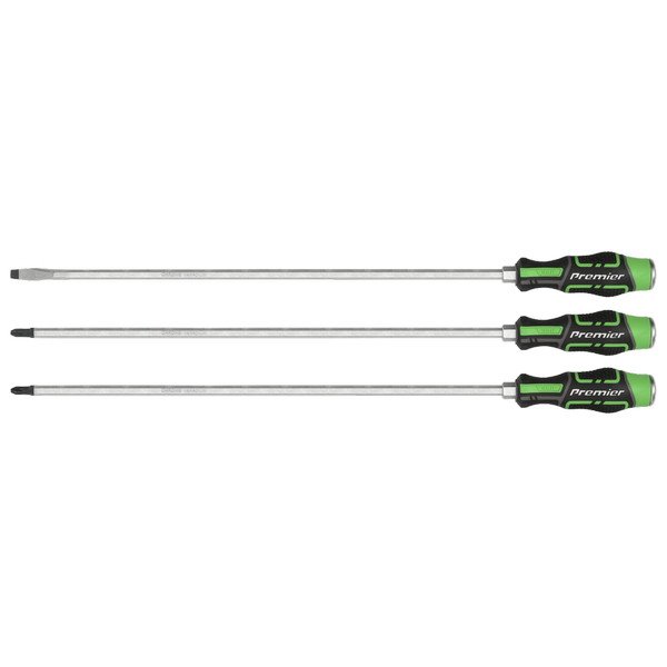 Sealey Premier Extra- Long Hammer- Thru Screwdriver Set 450mm 3pc - Hi- Vis Green (5054630101588) AK4942HV
