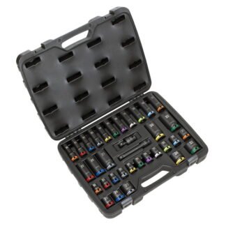Sealey Lock- On™ Standard & Deep Impact Socket Set 34pc 1/2IN Sq Drive 6pt Metric (5054630467349) AK5636M