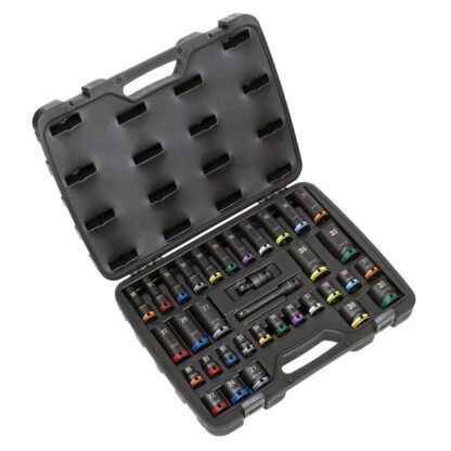 Sealey Lock- On™ Standard & Deep Impact Socket Set 34pc 1/2IN Sq Drive 6pt Metric (5054630467349) AK5636M