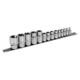 Sealey Premier TRX- Star* Socket Set 1/4IN , 3/8IN & 1/2IN Sq Drive E4- E24 14pc (5054511523829) AK618