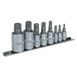 Sealey Premier Spline Socket Bit Set 1/4IN , 3/8IN & 1/2IN Sq Drive 8pc (5024209615594) AK6214