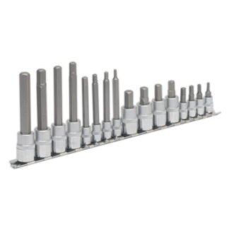 Sealey Premier Hex Socket Bit Set 1/4IN & 3/8IN Sq Drive 16pc (5051747354395) AK6219