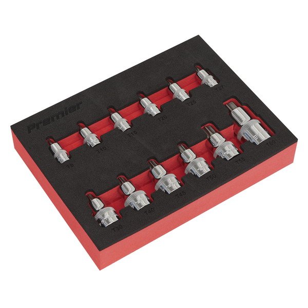 Sealey Premier Stubby TRX- Star* Socket Bit Set 1/4IN , 3/8IN & 1/2IN Sq Drive 12pc (5054511557893) AK6245