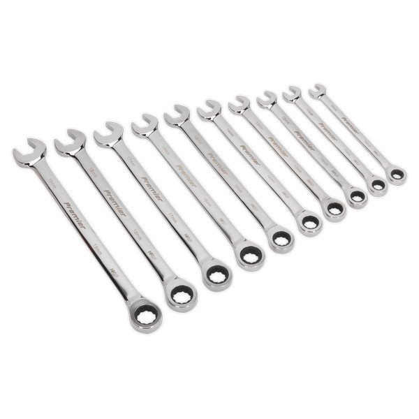 Sealey Premier Extra- Long Combination Ratchet Spanner Set 10pc (5054511089325) AK63914