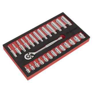 Sealey Premier Ratchet Wrench & Socket Set 1/4IN Sq Drive 27pc (5054511960983) AK66721
