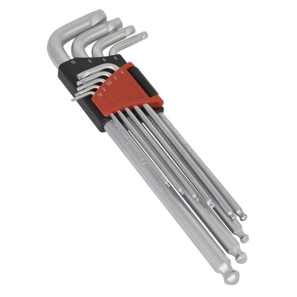 Sealey Premier Lock- On™ Extra- Long Ball- End Hex Key Set 9pc (5054511718706) AK7180