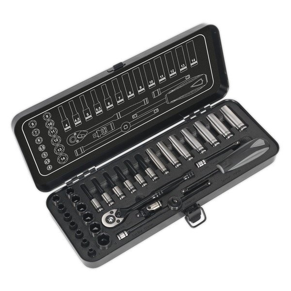 Sealey Premier Black Socket Set 1/4IN Sq Drive 32pc (5054511089271) AK7970