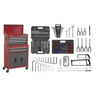 Sealey American PRO® Topchest & Rollcab Combination 6 Drawer with 170pc Tool Kit - Red/Grey (5051747535541) AP2200BBCOMBO