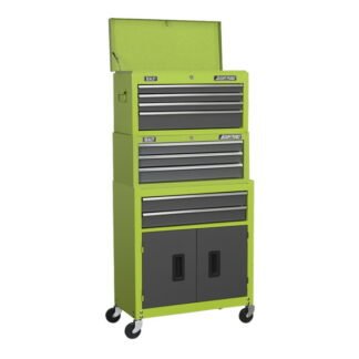 Sealey American PRO® Topchest, Mid- Box Tool Chest & Rollcab 9 Drawer Stack - Green (5054511761863) AP2200BBHVSTACK
