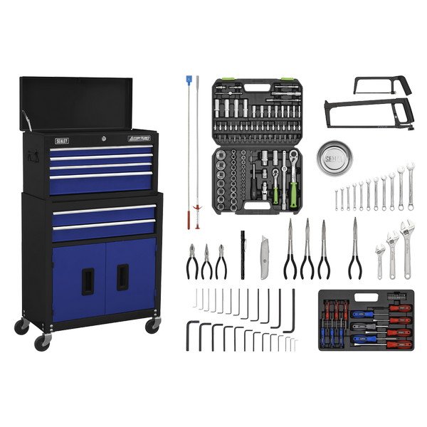 Sealey American PRO® Topchest & Rollcab Combination 6 Drawer with 170pc Tool Kit - Blue/Black (5054630271298) AP22BCOMBO