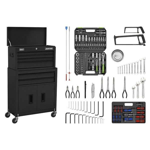 Sealey American PRO® Topchest & Rollcab Combination 6 Drawer with 170pc Tool Kit - Black (5054630271281) AP22BKCOMBO