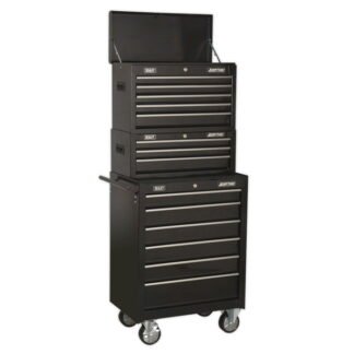 Sealey American PRO® Topchest, Mid- Box Tool Chest & Rollcab Stack 14 Drawer - Black (5054511202205) AP22BSTACK