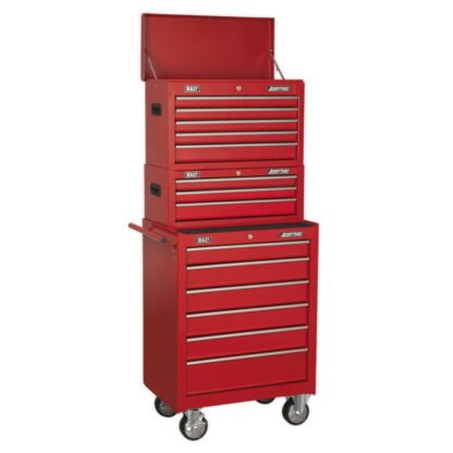 Sealey American PRO® Topchest, Mid- Box Tool Chest & Rollcab Stack 14 Drawer - Red (5054511202212) AP22STACK