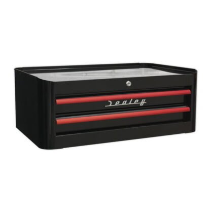 Sealey Premier™ Retro Style Mid- Box Tool Chest 2 Drawer - Black with Red Anodised Drawer Pulls (5054511105810) AP28102BR