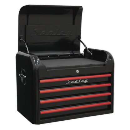 Sealey Premier™ Retro Style Topchest 4 Drawer - Black with Red Anodised Drawer Pulls (5054511105803) AP28104BR