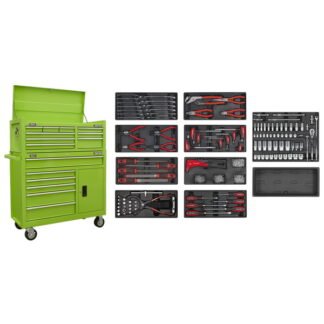 Sealey American PRO® Topchest & Rollcab Combination 15 Drawer with 117pc Tool Kit- Green (5054630577703) AP41STACKHVCOMBO