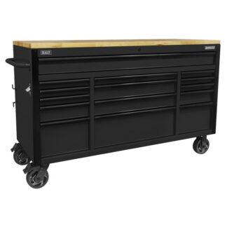 Sealey Superline PRO® Black Edition Mobile Trolley with Wooden Worktop 15 Drawer 1549mm (5054630486340) AP6215BE