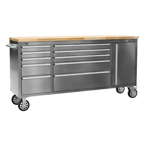 Sealey Premier™ Mobile Stainless Steel Tool Cabinet & Cupboard 10 Drawer (5054511103021) AP7210SS