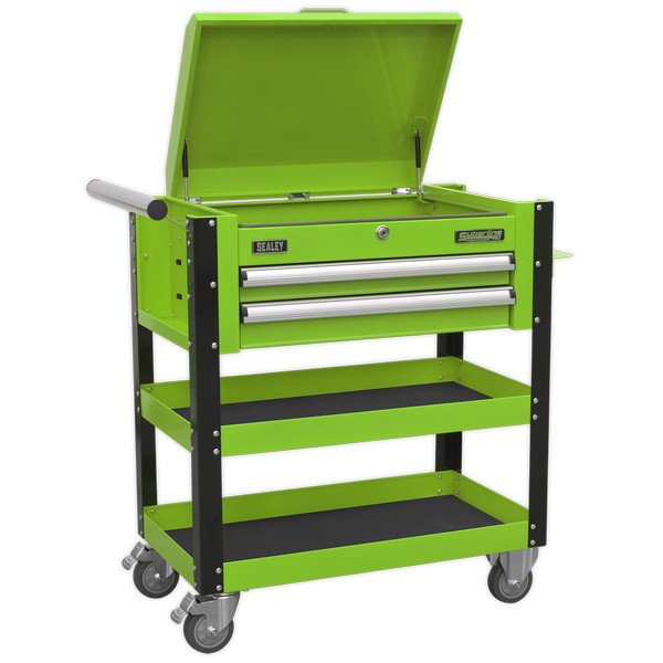 Sealey Superline PRO® Heavy- Duty Mobile Tool & Parts Trolley with Lockable Top & 2 Drawers - Green (5054511203400) AP760MHV