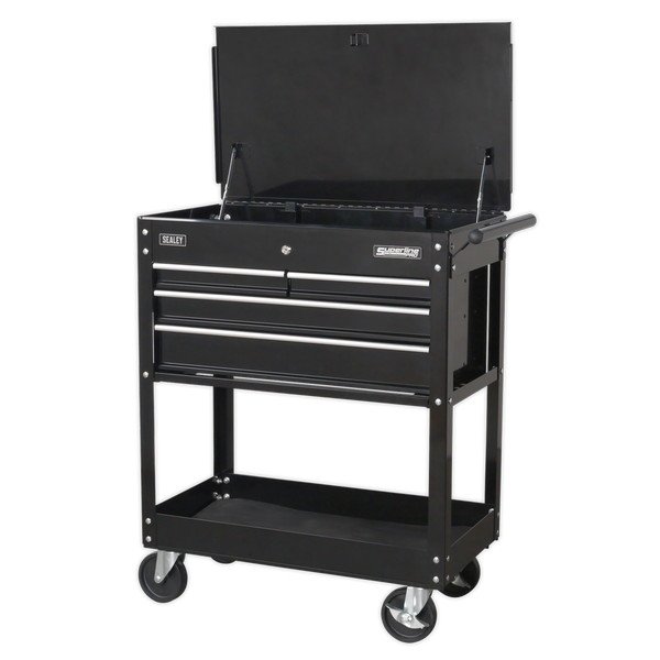 Sealey Heavy- Duty Mobile Tool & Parts Trolley with 4 Drawers & Lockable Top - Black (5054511184983) AP850MB