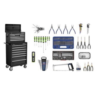 Sealey Superline PRO® Topchest & Rollcab Combination 15 Drawer with 148pc Tool Kit - Black (5051747522114) APCOMBOBBTK58