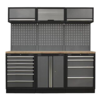 Sealey Superline PRO® Storage System with Wood Worktop 2.04m (5054511318548) APMSSTACK07W