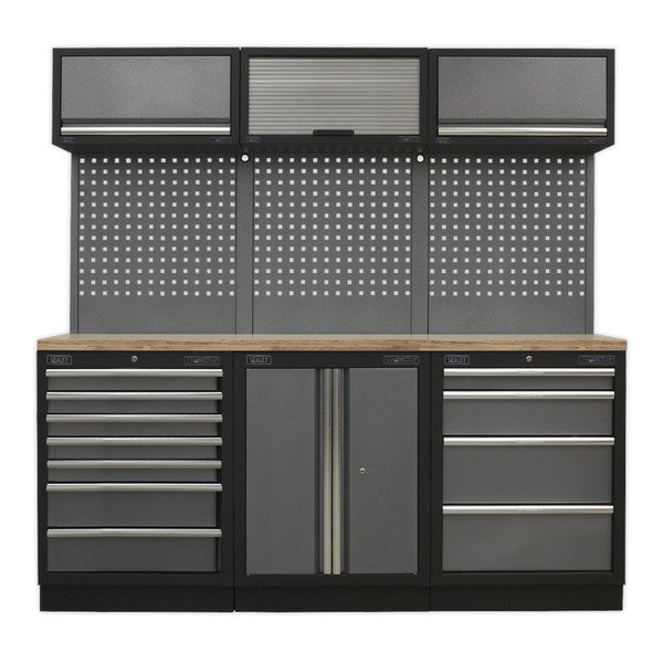 Sealey Superline PRO® Storage System with Wood Worktop 2.04m (5054511318548) APMSSTACK07W