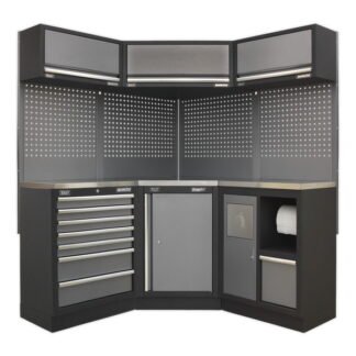 Sealey Superline PRO® Corner Storage System with Stainless Worktop 1.55m (5054511318555) APMSSTACK08SS