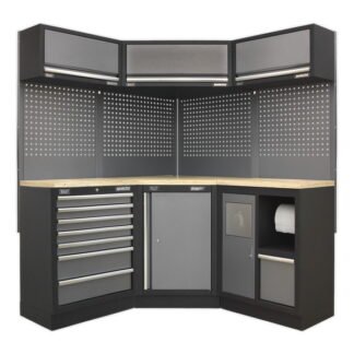 Sealey Superline PRO® Corner Storage System with Wood Worktop 1.55m (5054511318562) APMSSTACK08W