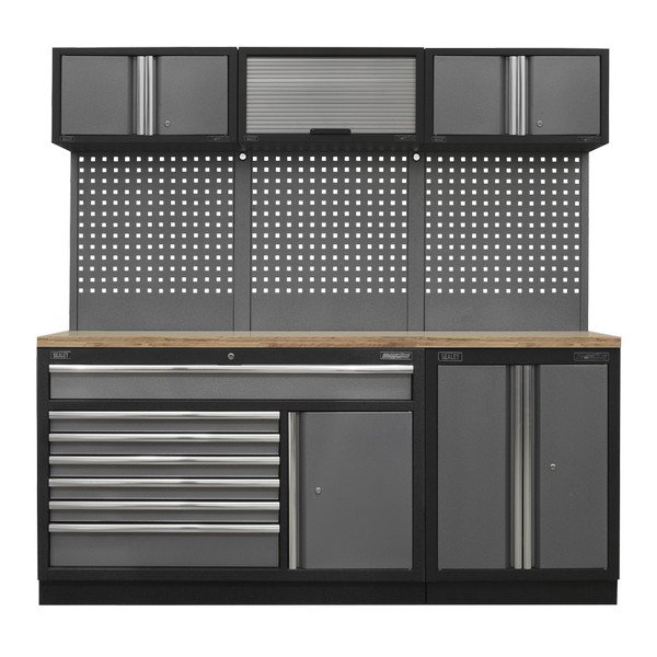 Sealey Superline PRO® Storage System with Pressed Wood Worktop 2.04m (5054630000898) APMSSTACK11W
