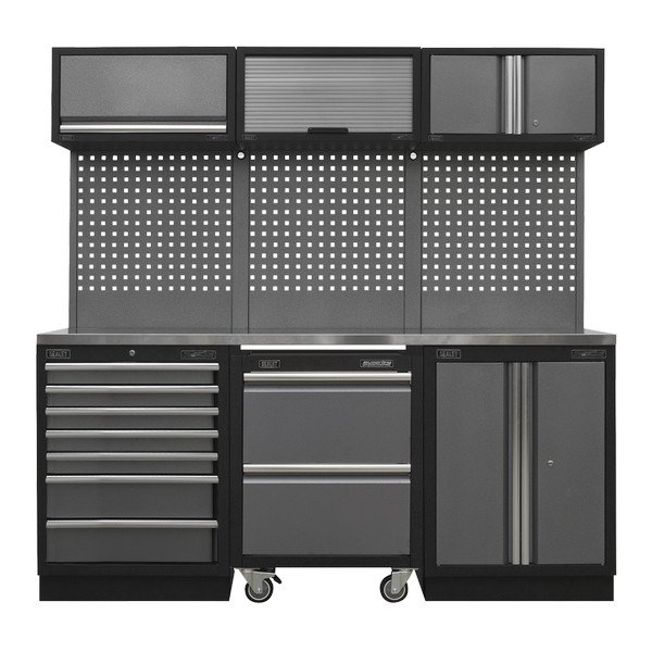 Sealey Superline PRO® Storage System with Stainless Steel Worktop 2.04m (5054630000935) APMSSTACK12SS
