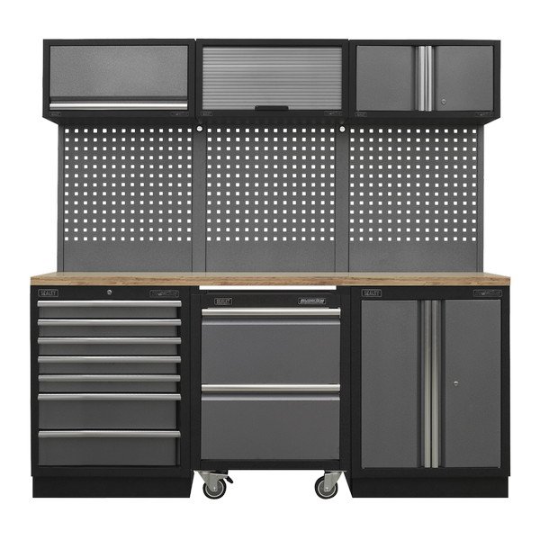Sealey Superline PRO® Storage System with Pressed Wood Worktop 2.04m (5054630000959) APMSSTACK12W