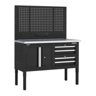 Sealey Superline PRO® Modular Workbench with 4 Drawers & Cupboard Stainless Steel Worktop 1265mm (5054630578403) APMWB50COMBO1SS