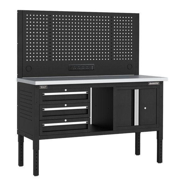 Sealey Superline PRO® Modular Workbench with 3 Drawers & Cupboard Stainless Steel Worktop 1525mm (5054630583995) APMWB60COMBO2SS
