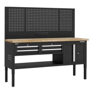Sealey Superline PRO® Modular Workbench with 4 Drawers & Cupboard Wooden Worktop 1830mm (5054630584015) APMWB72COMBO1W