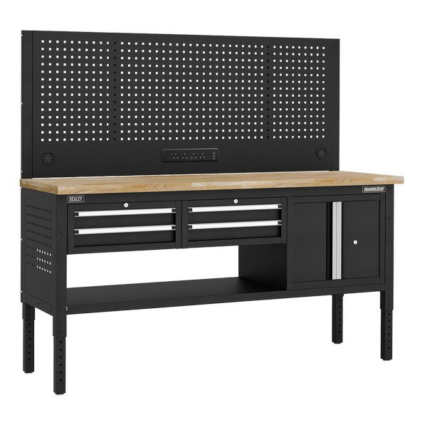 Sealey Superline PRO® Modular Workbench with 4 Drawers & Cupboard Wooden Worktop 1830mm (5054630584015) APMWB72COMBO1W