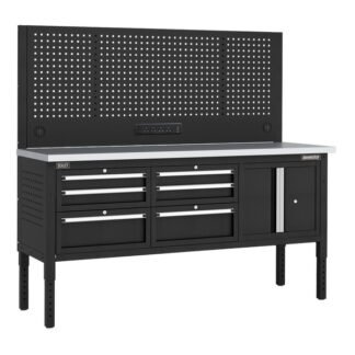 Sealey Superline PRO® Modular Workbench with 6 Drawers & Cupboard Stainless Steel Worktop 1830mm (5054630584077) APMWB72COMBO2SS