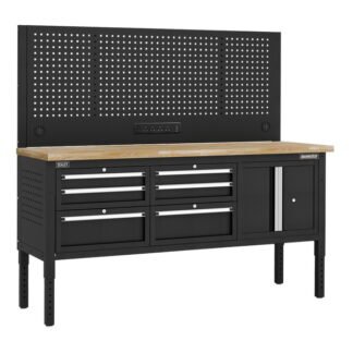 Sealey Superline PRO® Modular Workbench with 6 Drawers & Cupboard Wooden Worktop 1830mm (5054630584039) APMWB72COMBO2W
