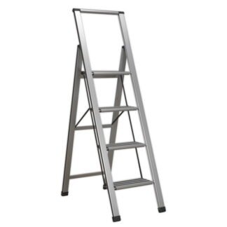 Sealey Aluminium Professional Folding Step Ladder 4- Step 150kg Capacity - EN 1483 (5051747866713) APSL4