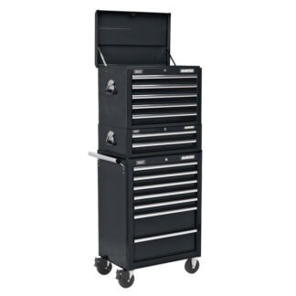Sealey Superline PRO® Topchest, Mid- Box Tool Chest & Rollcab Combination 14 Drawer - Black (5054511124675) APSTACKTB