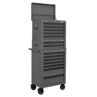 Sealey Superline PRO® Topchest, Mid- Box Tool Chest & Rollcab Combination 14 Drawer - Grey (5054630329470) APSTACKTGR