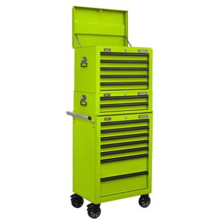 Sealey Superline PRO® Topchest, Mid- Box Tool Chest & Rollcab Combination 14 Drawer - Green (5054630329487) APSTACKTHV