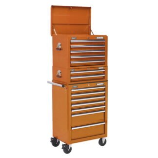 Sealey Superline PRO® Topchest, Mid- Box Tool Chest & Rollcab Combination 14 Drawer - Orange (5054511124705) APSTACKTO