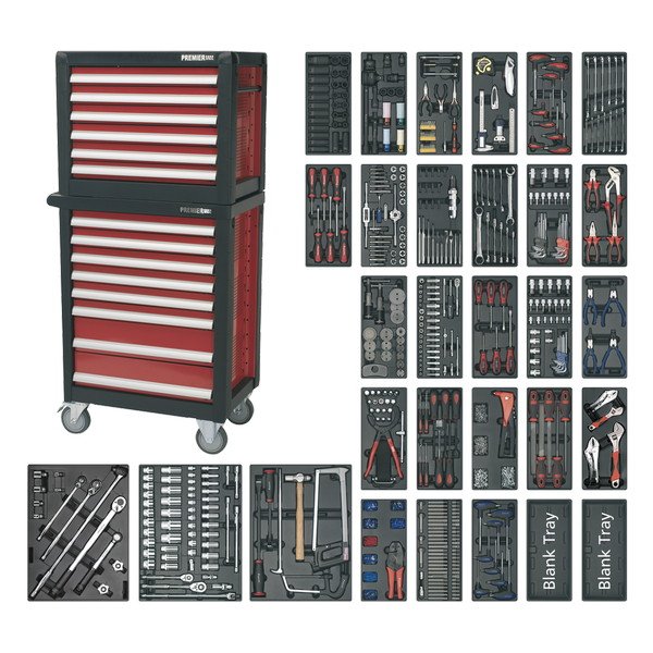 Sealey Premier™ Topchest & Rollcab Combination 14 Drawer with 1233pc Tool Kit (5051747343771) APTTC02