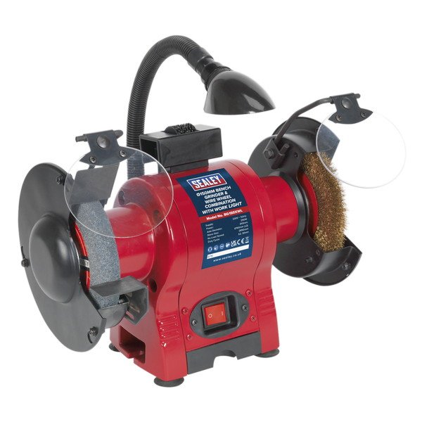 Sealey 150mm Bench Grinder & Wire Wheel Combination with Worklight 250W/230V (5051747727403) BG150XWL