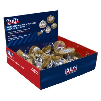 Sealey Crimped Wire Brushes Assorted Sizes - Display Box of 40 (5051747722958) BWBS40DB