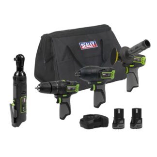 Sealey 4 x SV10.8 Series Cordless Power Kit 10.8V - 2 Batteries & Euro Plug (5054630382789) CP108VCOMBO1EU